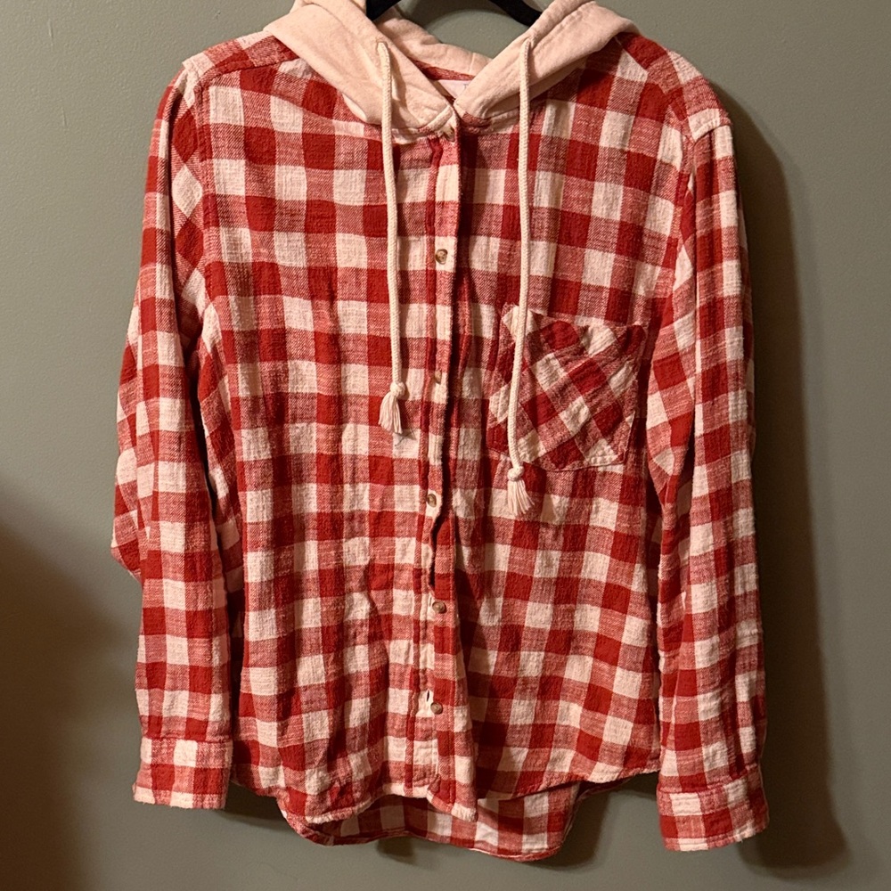 Time and Tru Red Plaid Hoodie Sweatshirt
